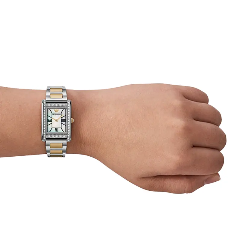 Emporio Armani Genni Silver Dial Two-tonr Ladies Watch- AR11642